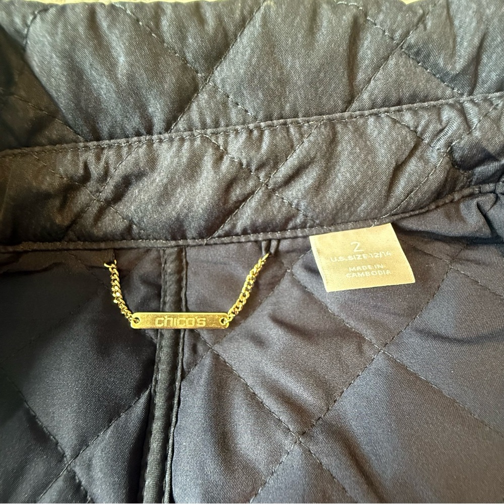 Chico's Blue and Tan Puffer Jacket with Quilted Design Size 2 - Picture 8 of 16